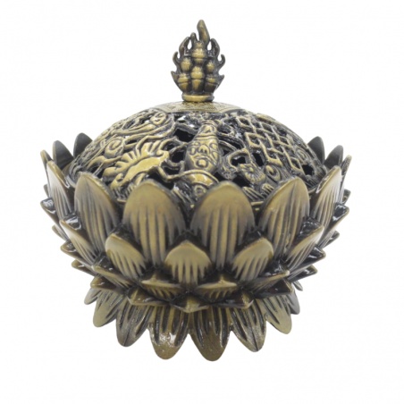 Bruciatore Resina Incenso Tibetano in Ottone Bronzo - Loto 9cm