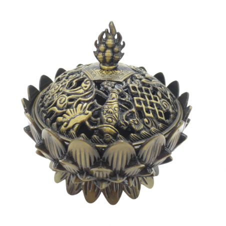 Bruciatore Resina Incenso Tibetano in Ottone Bronzo - Loto 9cm
