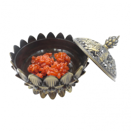 Bruciatore Resina Incenso Tibetano in Ottone Bronzo - Loto 9cm