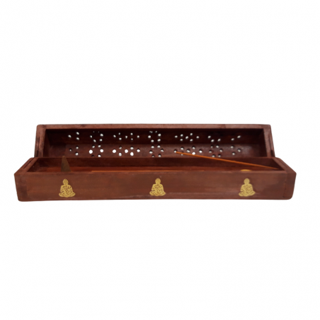 Supporto in legno bastoncini e coni incenso con contenitore - Buddha