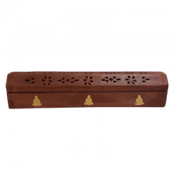 Supporto in legno bastoncini e coni incenso con contenitore - Buddha 2