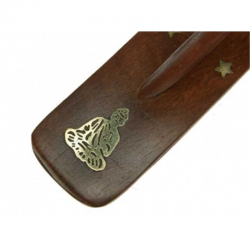 Supporto in legno per bastoncini d'incenso con Buddha - (25,5 x 3,5cm)