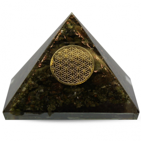 Piramide Orgonite con Epidito e Fiore della vita - 65 x 65 x 55mm