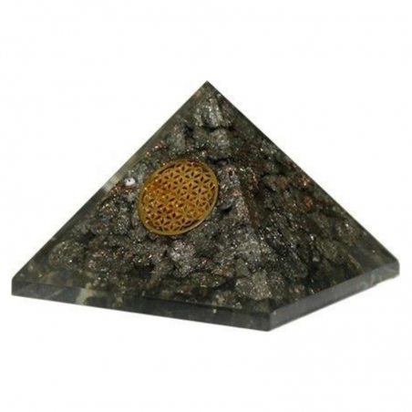 Piramide Orgonite Pirite con Fiore della Vita - 80 x 80 x 70mm