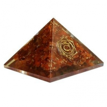 Corniola Piramide Orgonite con Chakra Sacrale - 70 x 70 x 65mm