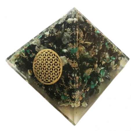 Piramide Orgonite Crisocolla con Fiore della Vita - 70 x 70 x 60mm