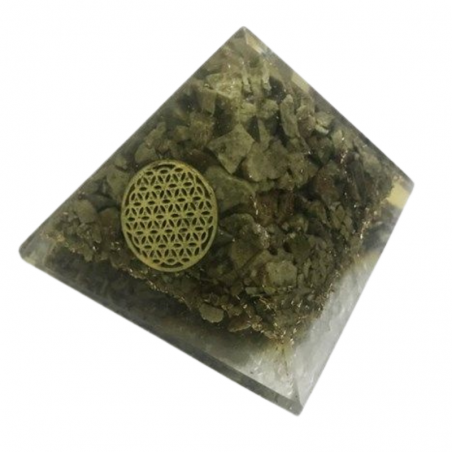 Piramide Orgonite Epidoto con Fiore della Vita - 70 x 70 x 55mm