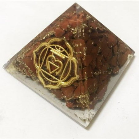 Diaspro Rosso Piramide Orgonite con Chakra della Radice - 55 x 55 x 50mm