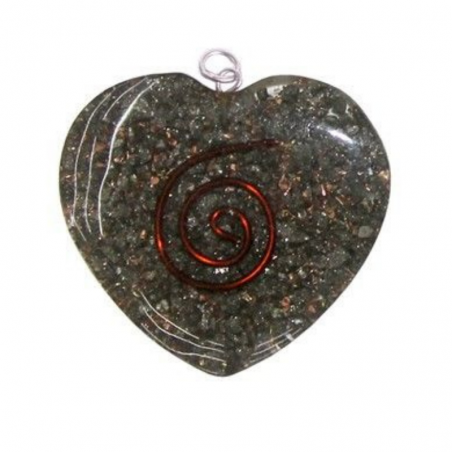 Pirite Orgone Pendente Cuore con spirale in rame