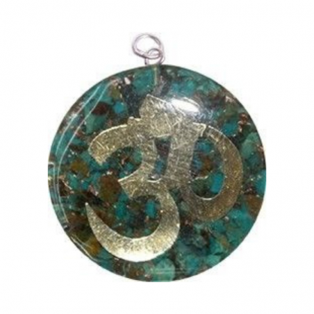 Crisocolla Orgone Pendente Tondo con Ohm (± 40 x 40 x 5mm)