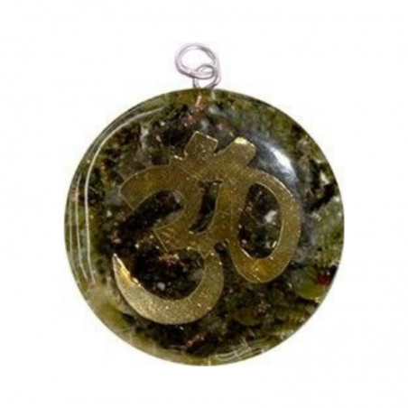 Epidoto Orgone Pendente Tondo con Ohm (± 40 x 40 x 5mm)