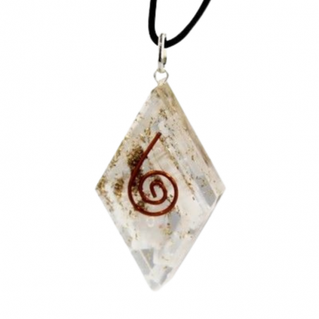 Selenite Orgone Pendente a forma di Diamante con Spirale