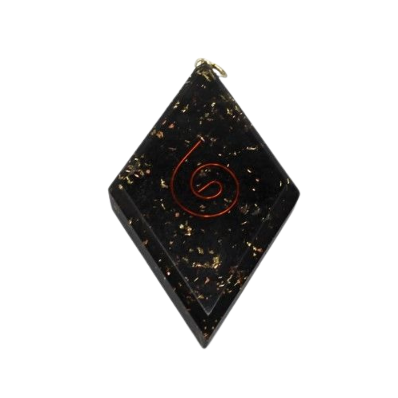 Tormalina Nera Orgone Pendente a forma di Diamante con Spirale