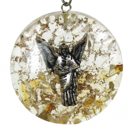 Citrino e Cristallo di rocca Orgone Pendente Tondo con Arcangelo Uriel - 4cm