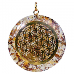 Citrino Orgone Pendente Tondo con Fiore della Vita - 4cm