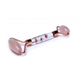 Quarzo Rosa con Fiori Rosa Rullo per massaggio Viso e Corpo - (14cm - 70gr.)