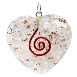 Selenite Orgone Pendente a forma di Cuore con Spirale
