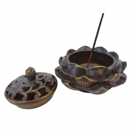 Supporto per coni e bastoncini incenso Loto - Marrone - Oro