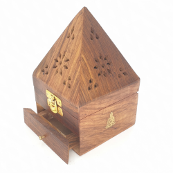 Bruciatore incenso in legno a forma di Piramide con Buddha