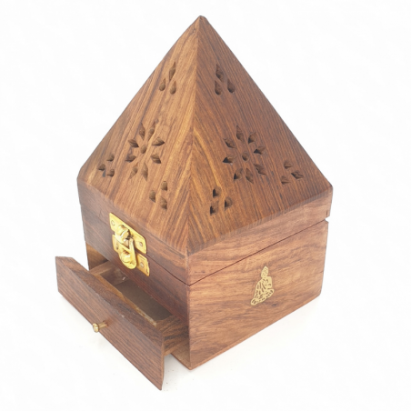 Bruciatore incenso in legno a forma di Piramide con Buddha