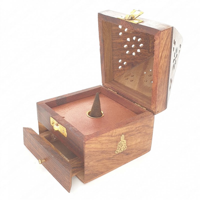 Bruciatore incenso in legno a forma di Piramide con Buddha