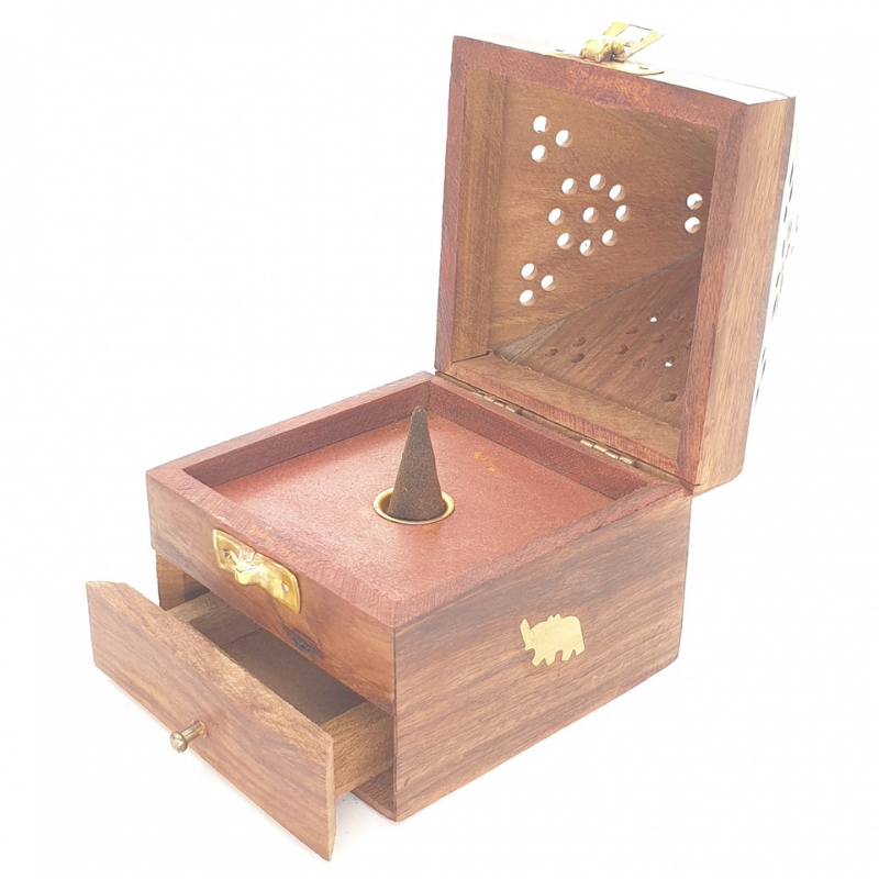 Supporto in Legno a Piramide per Coni Incenso - Elefante