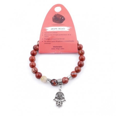 Braccialetto Diaspro Rosso perle naturali da 8mm con Mano di Fatima