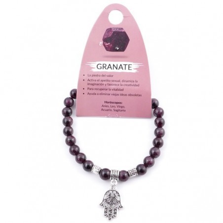 Bracciale Granato perle da 8mm pietra naturale con Mano di Fatima