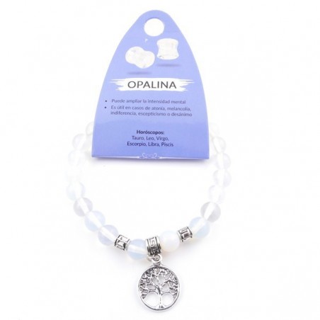 Bracciale Opalina perle in Pietra Naturale da 8mm con Albero della Vita