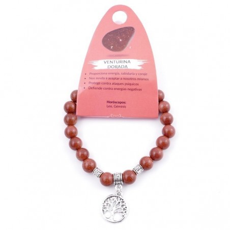 Braccialetto Avventurina Dorata perle da 8mm in Pietra Naturale con Albero della Vita