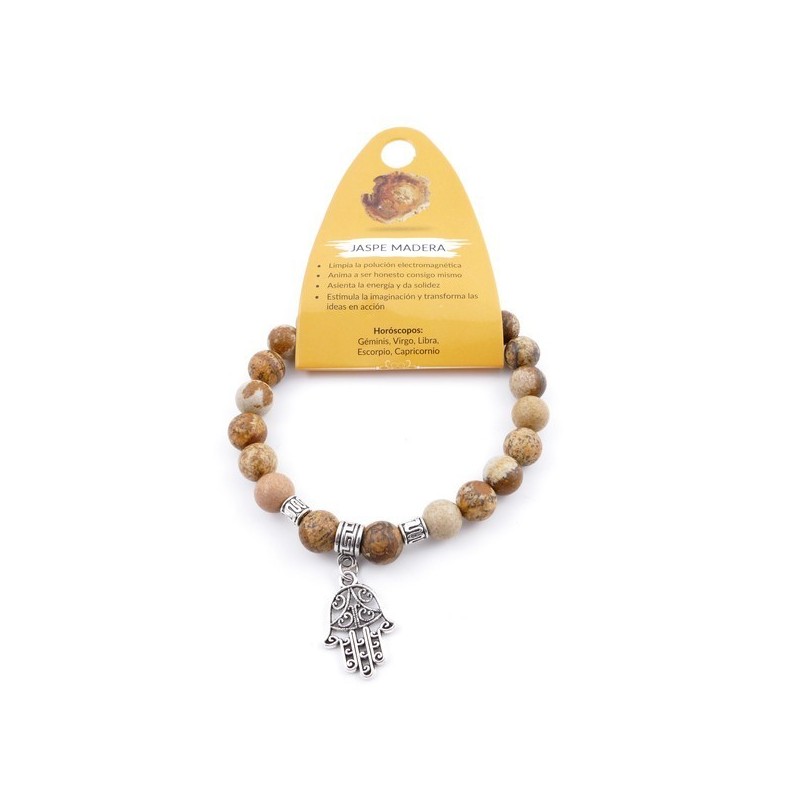 Braccialetto Diaspro Madera Pietra Naturale con Ciondolo Mano di Fatima