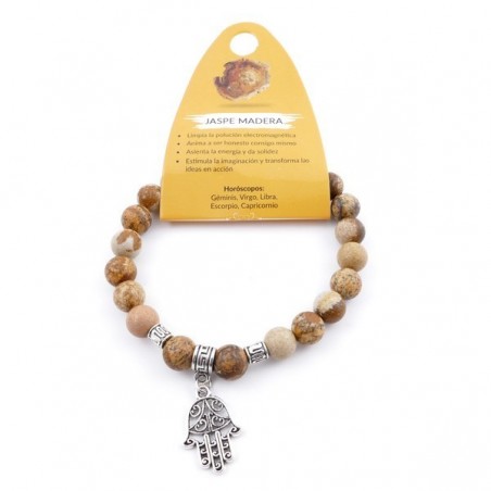 Braccialetto Diaspro Madera Pietra Naturale con Ciondolo Mano di Fatima