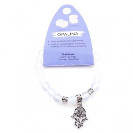 Bracciale Opalina perle da 8mm in Pietra Naturale con Mano di Fatima