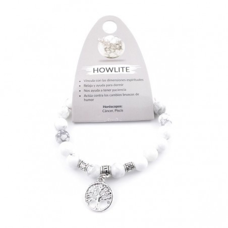 Braccialetto Howlite perline 8mm Pietra Naturale con Albero della Vita