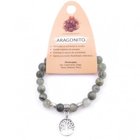 Braccialetto Aragonite perle da 8mm in Pietra Naturale con Albero della Vita