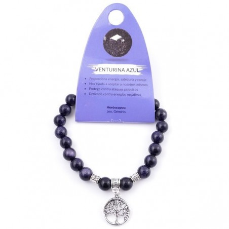 Braccialetto Avventurina Blu perline 8mm Pietra Naturale con Albero della Vita