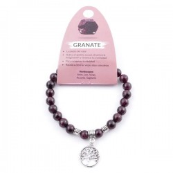 Braccialetto Granato perline 8mm in Pietra Naturale con Ciondolo Albero della Vita