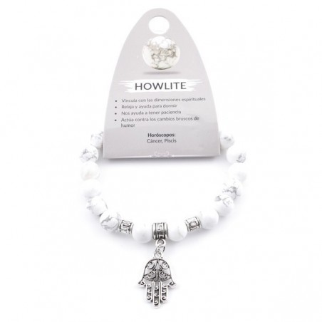 Braccialetto Howlite Pietra Naturale con Ciondolo Mano di Fatima
