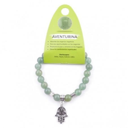 Braccialetto Avventurina Verde perline 8mm in Pietra Naturale con Mano di Fatima