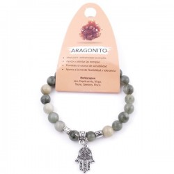 Braccialetto Aragonite perle in Pietra Naturale da 8mm con Mano di Fatima