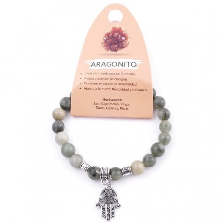 Braccialetto Aragonite perle in Pietra Naturale da 8mm con Mano di Fatima