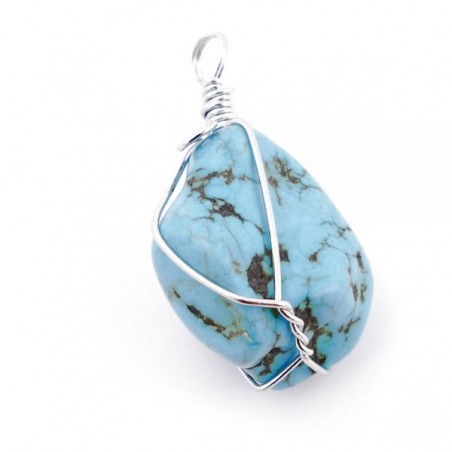 Turchese Pendente Pietra Naturale con filo di metallo - (± 3cm)