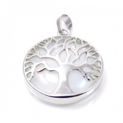 Opalina Pendente Pietra Naturale da 27mm e Albero della Vita in Metallo