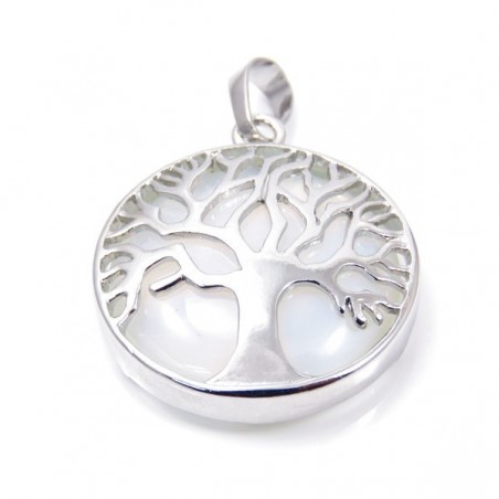 Opalina Pendente Pietra Naturale da 27mm e Albero della Vita in Metallo