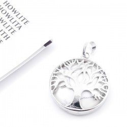 Howlite Pendente Pietra Naturale da 27mm e Albero della Vita in Metallo