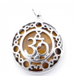 Occhio di Tigre Pendente Pietra Naturale con Simbolo Om
