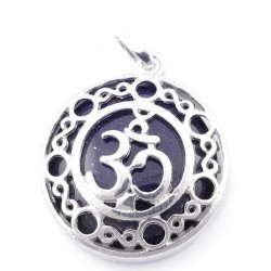 Avventurina Blu Pendente Pietra Naturale con Simbolo Om