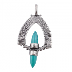 Turchese Pendente Tribale con Pietra Naturale a due punte