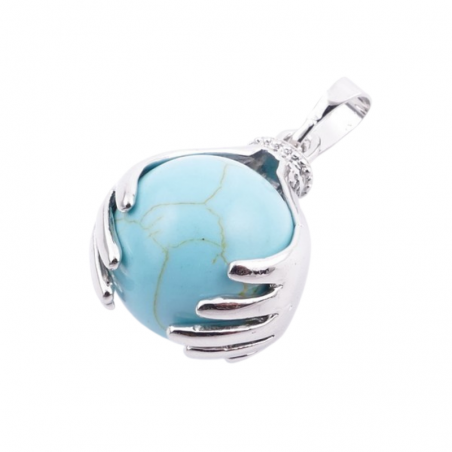 Turchese Pendente Mano con Sfera in Pietra Naturale da 16mm