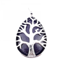 Pendente Albero della Vita con Pietra Naturale Avventurina Blu - Goccia